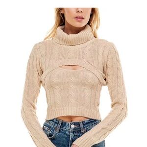 Chic Tan Cable Knit Turtleneck Sweater